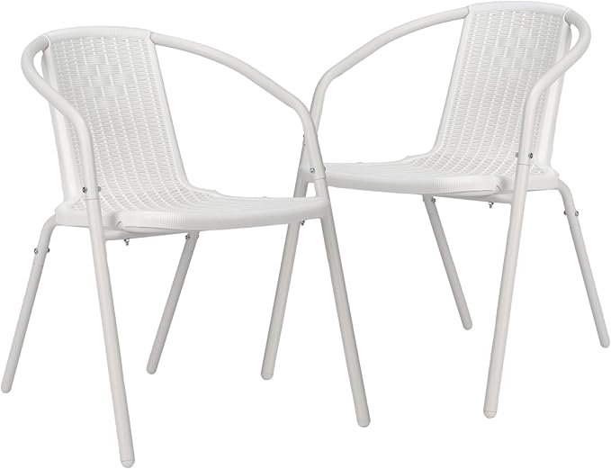 VINGLI PE Rattan Outdoor Dining Chairs Set of 2, Plastic Stackable Patio Chairs by VINGLI