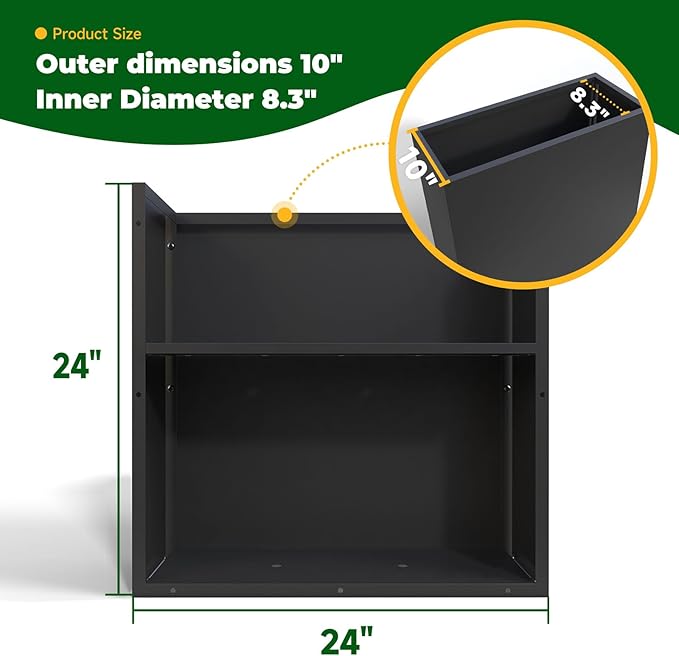 Black Steel Planter Box for Outdoor Plants 24" x 10" x 24" Metal Rectangular - Image 2