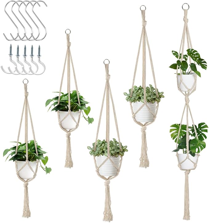 5 Pack Macrame Plant Hangers, Indoor Hanging Plant Holder by Auckpure