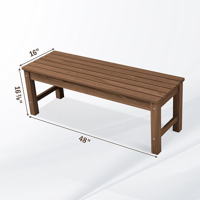 Psilvam 2-Person Outdoor Poly Lumber Patio Backless Bench, Fade-Resistant & - Image 3