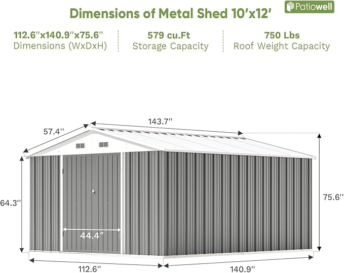 Patiowell 10 x 12 FT Metal Storage Shed - Image 4