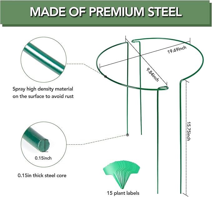 Joyhalo 6 Pack Plant Support Stakes, 16 Inch Peony Cages and Supports, Flower - Image 3