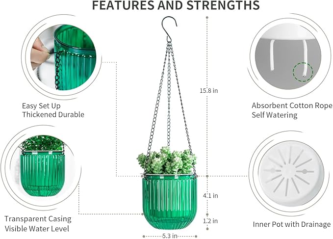 Josteve 5.2 Inch 2 Pcs Self Watering Hanging Planter Indoor Plant Pots Drainage - Image 5