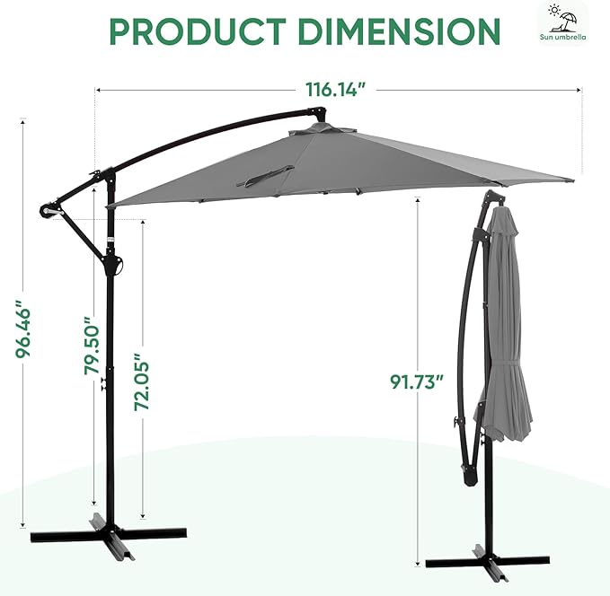 NEWBULIG 10FT Patio Umbrella, Offset Cantilever Outdoor Patio Table Umbrella - Image 8