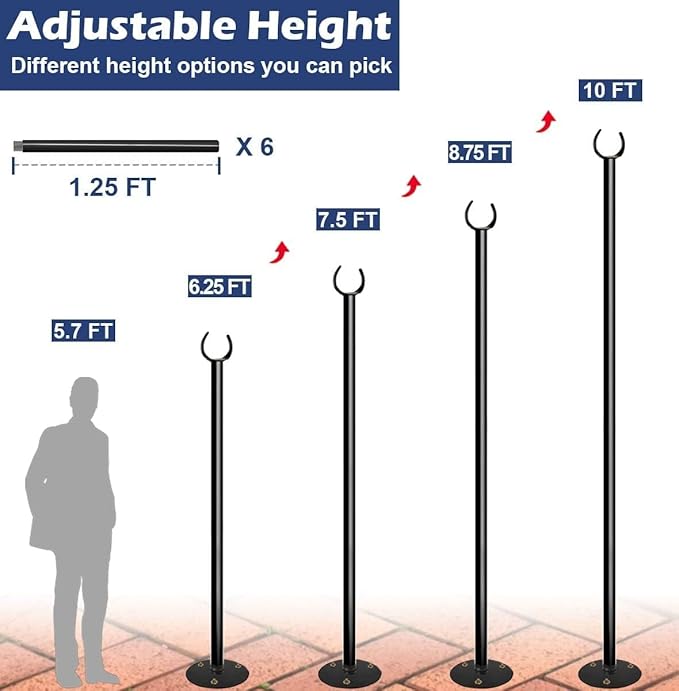10FT String Light Poles for The Outdoor, Heavy Duty Metal Lighting Stand Pole - Image 3