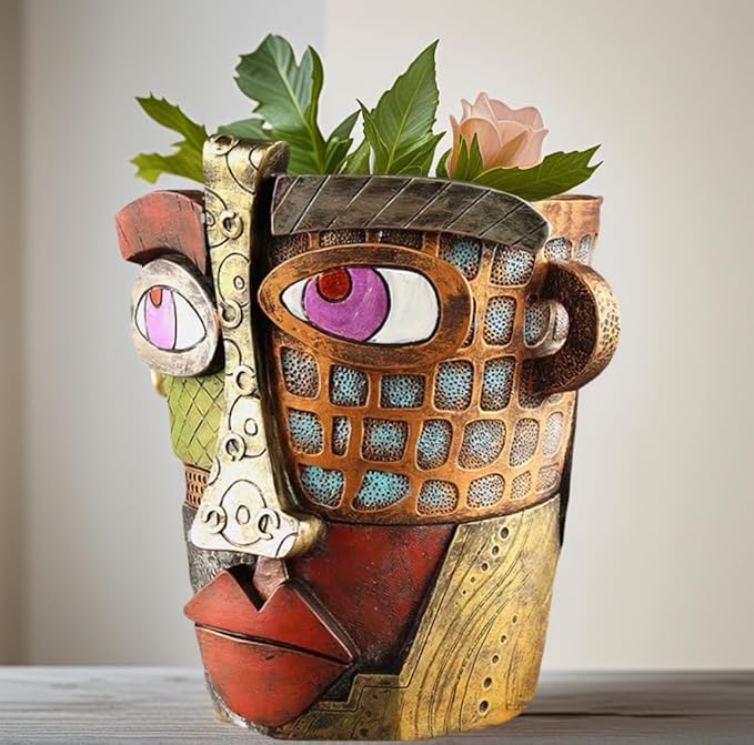 Picasso Abstract Face Flower Pot, Unique Resin Crafted Planter - Image 6