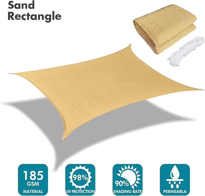 KANAGAWA 6'X7' Sand Custom Size Sun Shade Sail Rectangle UV Block Canopy Cover - Image 2