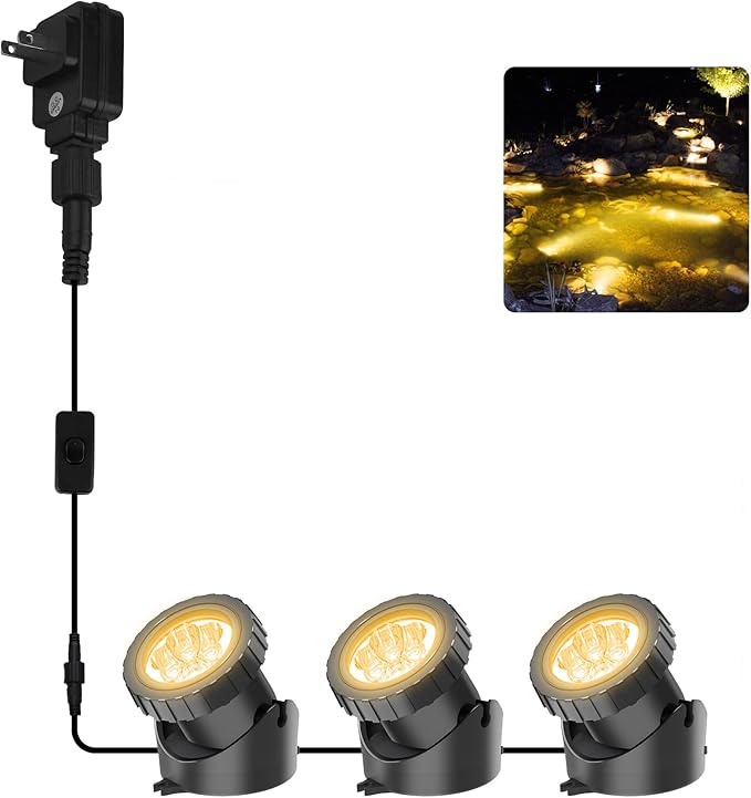 3000K Warm White Pond Lights, LED Underwater Submersible Landscape Spotlights by CREPOW
