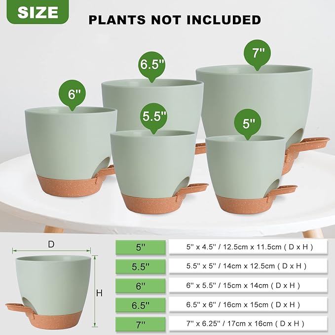 Plant Pots Indoor 7/6.5/6/5.5/5 Inch Self Watering Planters - Image 4