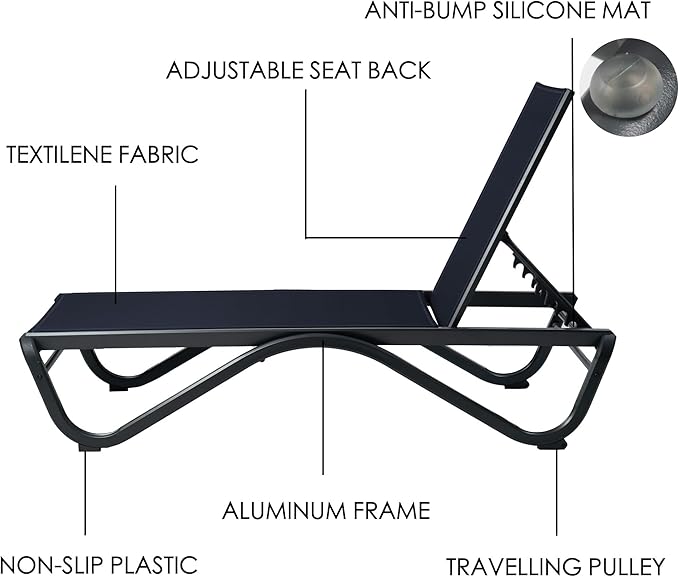Kozyard Outdoor Chaise Lounge Chair, Full Aluminum Frame, Adjustable Reclining - Image 6