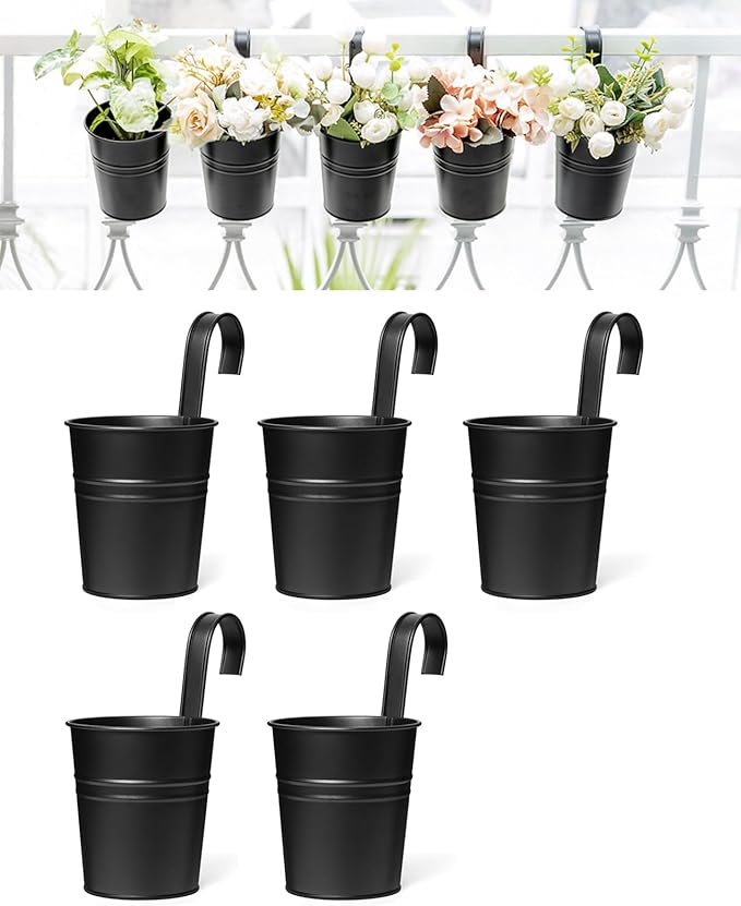Dahey 5 Pcs Hanging Flower Pots 4 Inches Metal Iron Bucket Outdoor Planter by Dahey