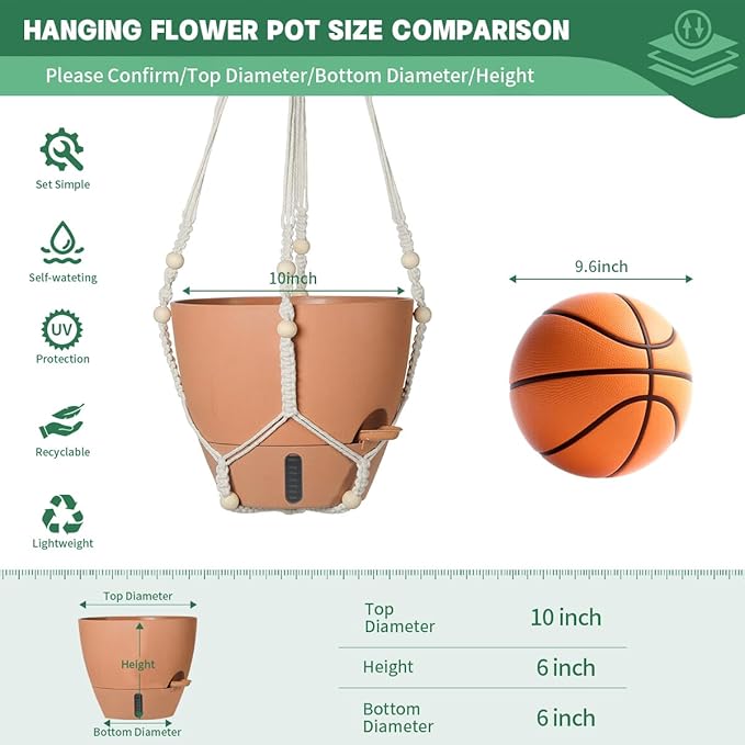 Self-Watering Hanging Planters for Indoor Plants Set 2-Piece Includes Plant - Image 2