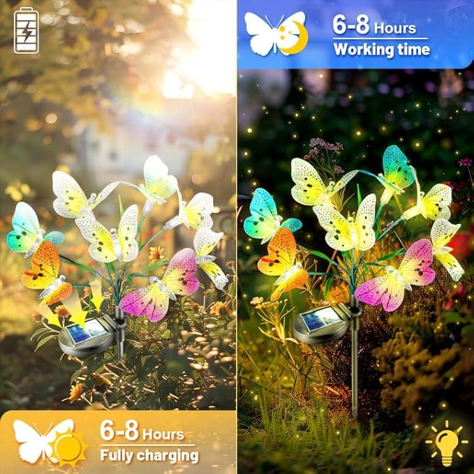 Anordsem Solar Garden Lights Outdoor: 8 Removable Optical Fiber Butterflies 2 - Image 4