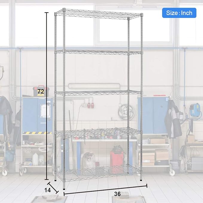 BestOffice | 5-Tier Wire Storage Shelves | 36x14x72 | Chrome | - Image 3
