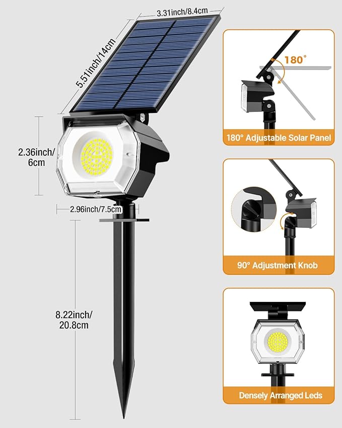 btfarm 2 Pack Solar Spot Lights Outdoor Waterproof IP65, 52 LED Landscape - Image 9