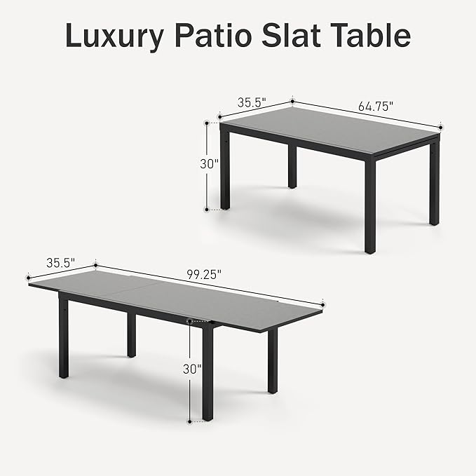 PHI VILLA Extra Large Expandable Patio Dining Table 99.2" × 35.5" Metal Outdoor - Image 3