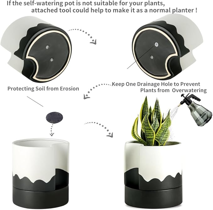 Nihow Self Watering Plant Pot: 8 Inch Ceramic Planter - Image 4