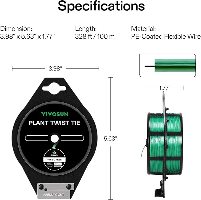 VIVOSUN Twist Ties, 328 ft PE-Coated Green Plant Ties - Image 9