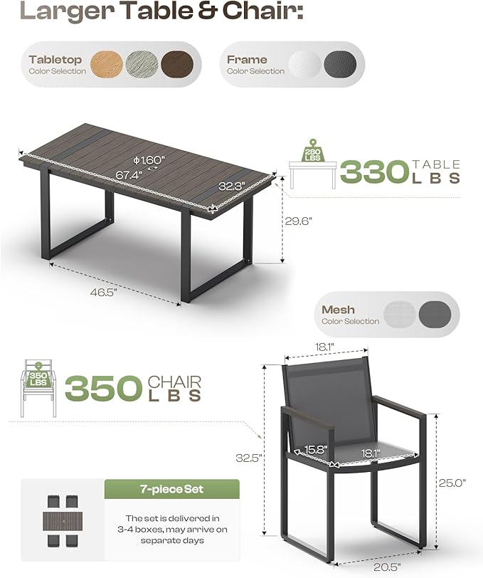 Outdoor Table and Chairs of 4, Patio Dining Sets, HDPS + Aluminum Outdoor - Image 7