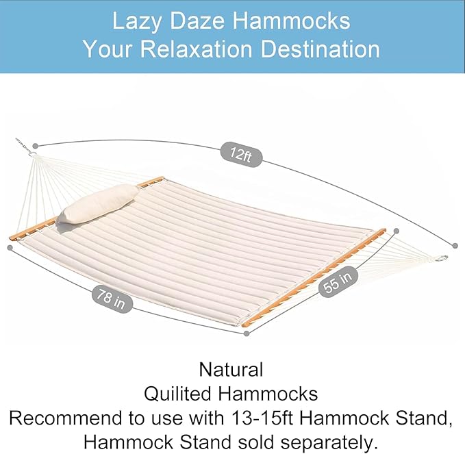Lazy Daze Hammocks 12 FT Double Quilted Fabric Hammock - Image 2