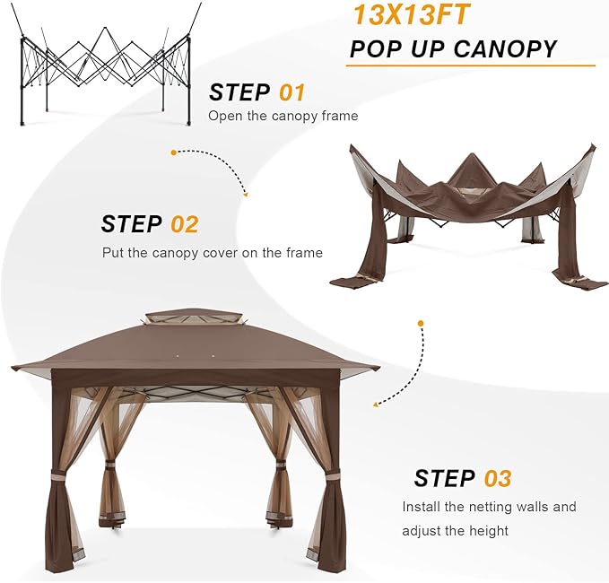 COOSHADE 13x13 Pop Up Gazebo Tent Outdoor Canopy Patio Shelter - Image 4