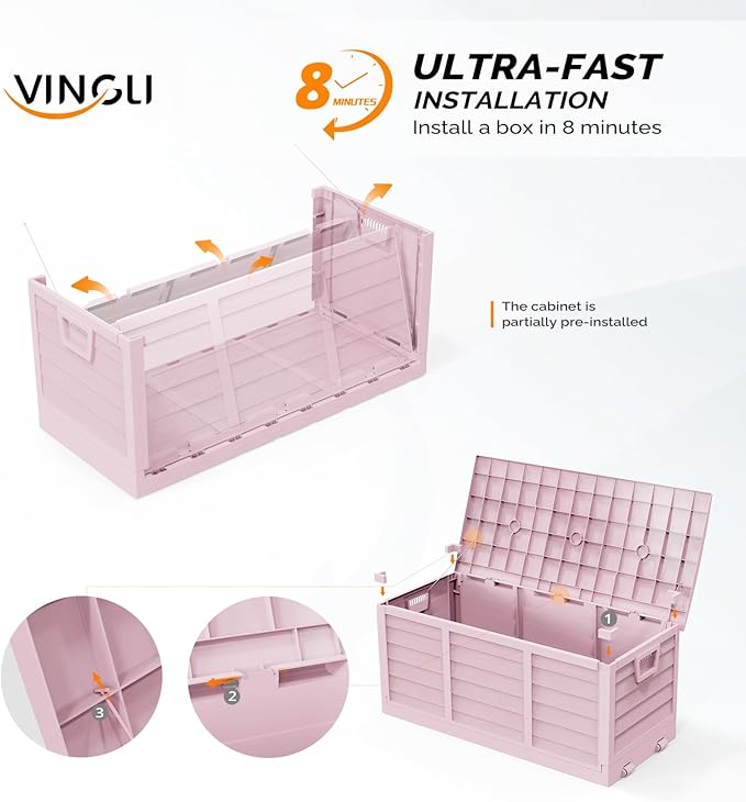 VINGLI 75 Gallon Collapsible Outdoor Storage Box, Simple-to-assemble Plastic - Image 2