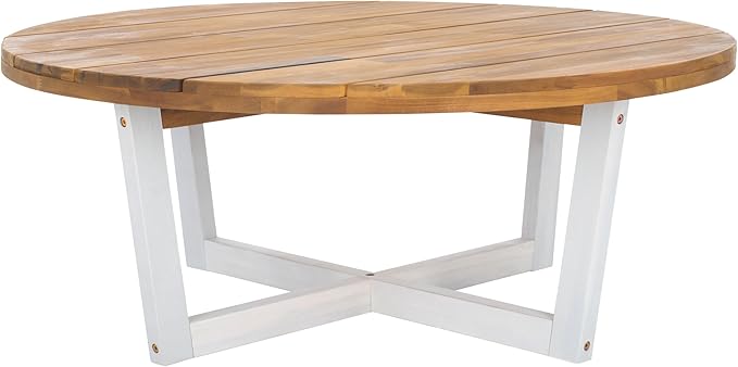 SAFAVIEH Outdoor Collection Leo Natural/White Solid Wood Round Coffee Table by SAFAVIEH
