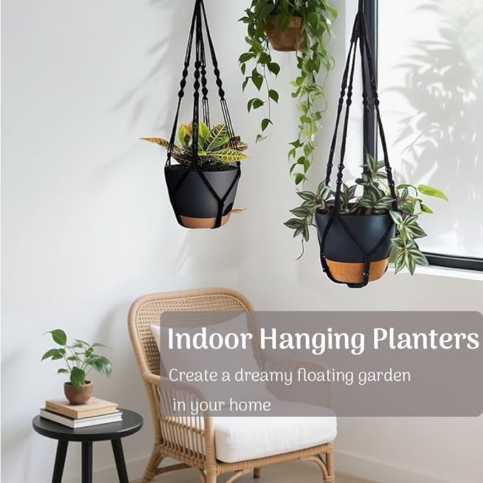 3 Pack Self Watering Hanging Planters Macrame Plant Hangers - Image 6
