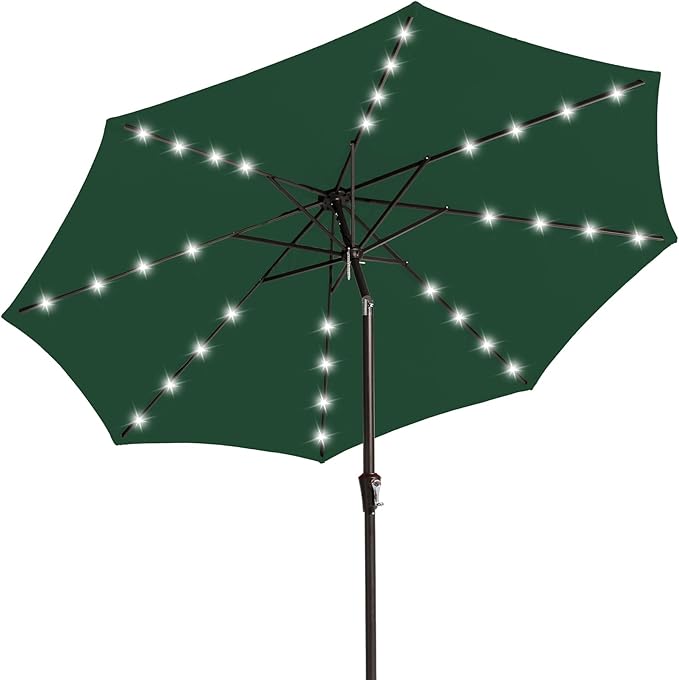 JEAREY Upgrade 9FT LED Lighted Patio Umbrella, Solar Outdoor Umbrella, Tilt by JEAREYOutdoorsCollection