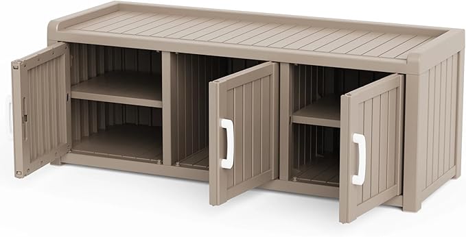 3 Doors Shoe Bench, Waterproof & UV-Resistant, Resin Shoe Cabinet Indoor & - Image 9