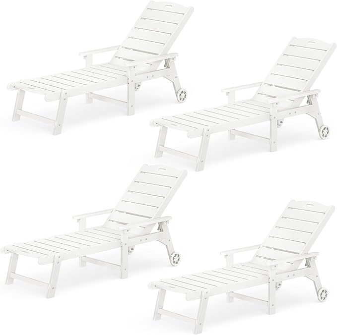 LUE BONA Outdoor Chaise Lounge Chairs Set of 4, HDPS Chaise Lounger, 5 by LUEBONA
