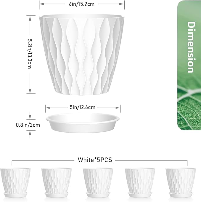6 inch Flower Pots, 5 Pack Plant Pots - Image 2