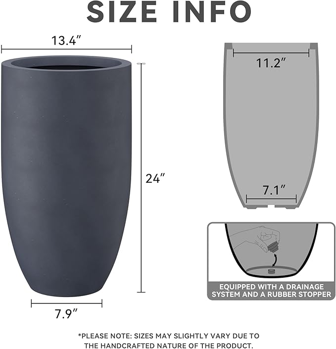 Kante 24 Inch Tall Round Concrete Planter, Large Indoor Outdoor Plant Pots - Image 2