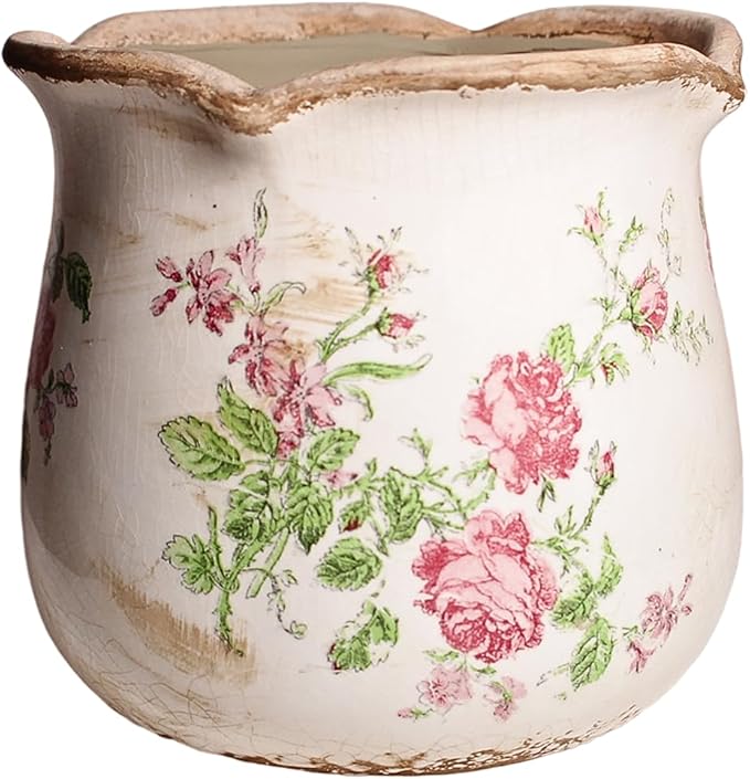 Shabby Chic Flower Pot, 6.11 Inch Ceramic Planter by XiaanJiaju