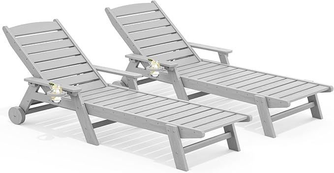SERWALL Patio Chaise Lounge Chair Set of 2, Poly Lounge Chair by SERWALL