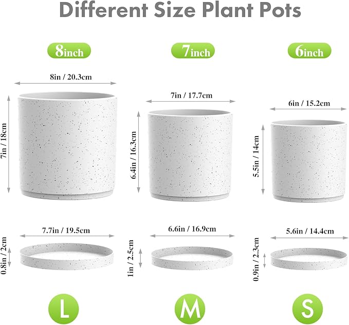 8/7/6 inch Flower Pots, 3 Set Cylindrical Plant Pots - Image 2