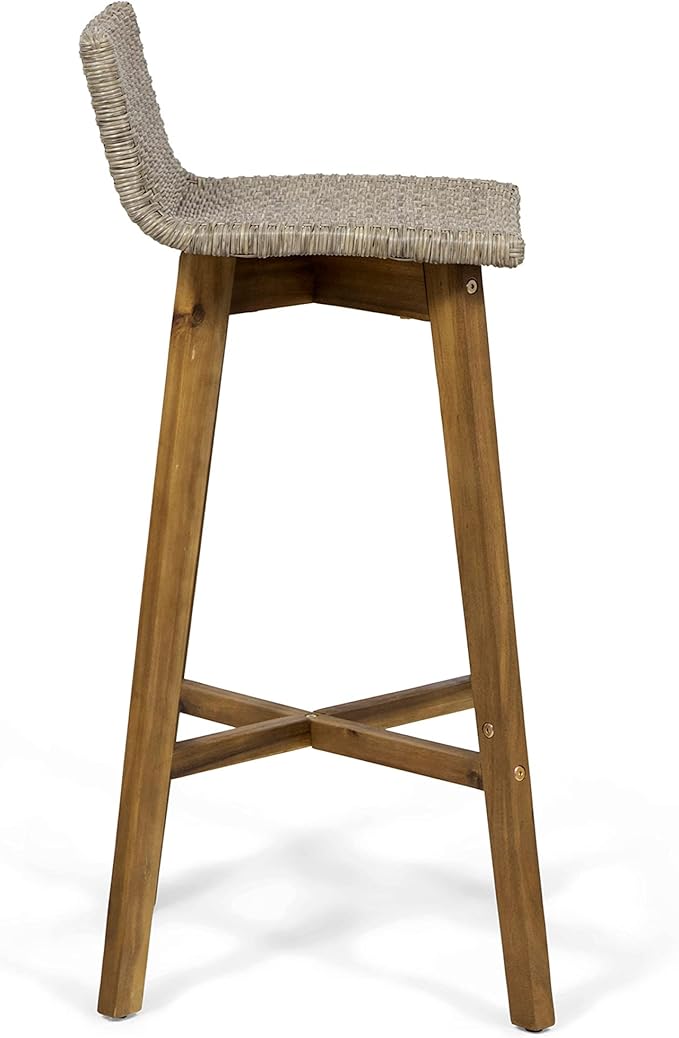 Christopher Knight Home La Brea Outdoor Acacia Wood and Wicker Barstools - Image 7