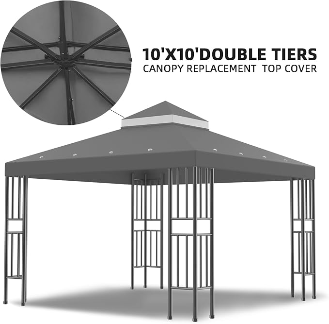 Sumfaller 10x10 FT Gazebo Replacement Canopy Top Cover Double Tiered Canopy Top - Image 7