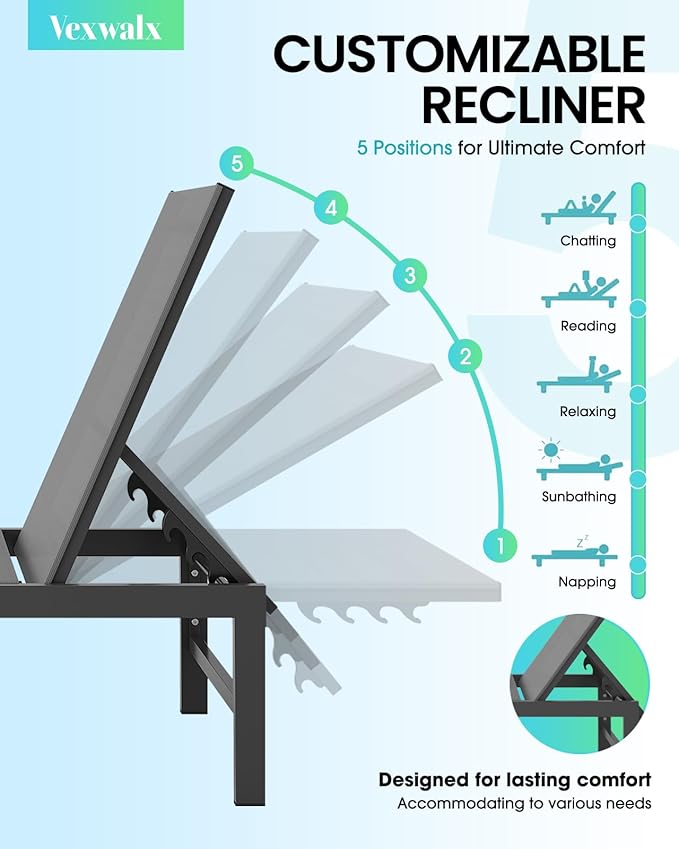 Outdoor Lounge Chairs Set of 3, Aluminum Chaise Lounge Chairs - Image 4
