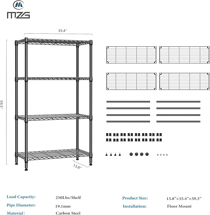 1000 lbs 4 Tier Shelf Metal Storage Shelves Shelving Wire Rack Heavy Duty - Image 3