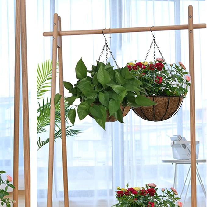 Hanging Plant Basket Flower Holder-Metal Wire Round Hanging Basket Planter - Image 7