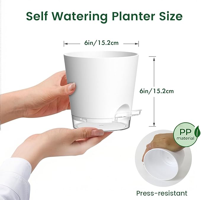 6 inch Self Watering Pots for Indoor Outdoor Plants, 6 Pack Flower Plant Pots - Image 2