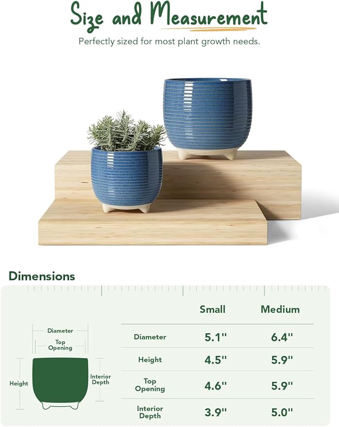 LE TAUCI Ceramic Plant Pots, 5.1 + 6.4 Inch Footed Pots - Image 5