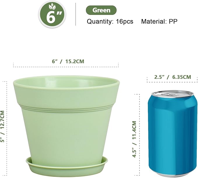 6 inch Plastic Nursery Pots, 16 Pack Plant Pots - Image 2