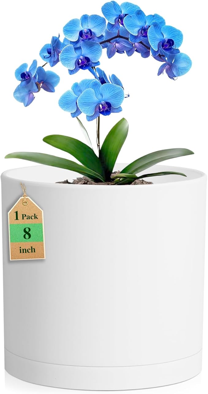 8 Inch Cylinder Plant Pots for Indoor Outdoor Plants, Medium Deep Flower Pots by WSMKSZ