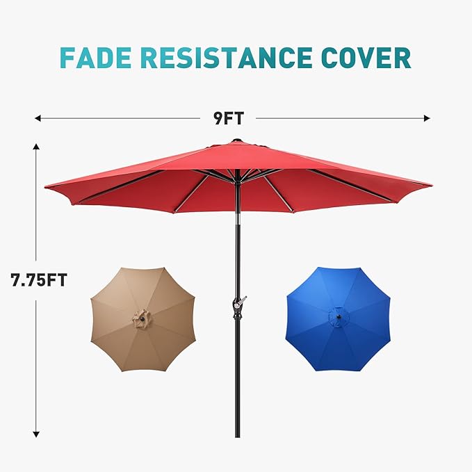 OLIXIS 9ft Patio Umbrella with Tilt and Crank Button & 8 Sturdy Ribs Waterproof - Image 4