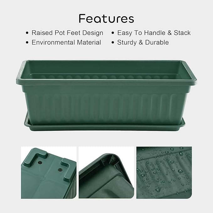 GROWNEER 3 Packs 17 Inches Green Flower Window Box Plastic Vegetable Planters - Image 5