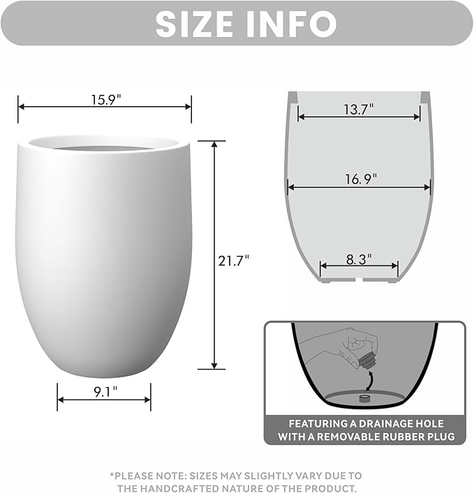 Kante Tall Concrete Planter, 21.7-Inch Height White Large Indoor Outdoor Plant - Image 2