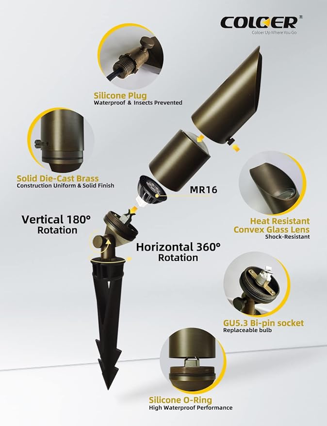 COLOER Die-cast Brass Landscape Spot Lights Outdoor - Image 3
