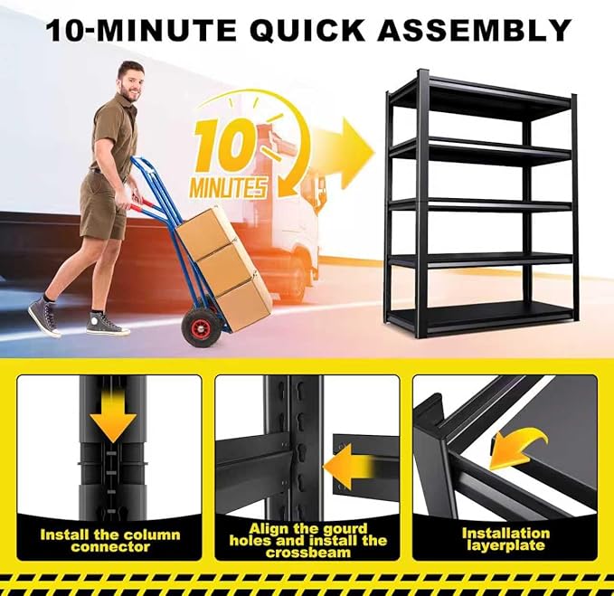 Set of 2 71"H-35"W All Metal Garage Shelving-2050LBS 5 Tier Storage Shelves - Image 3